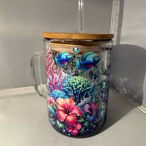 Colorful Coral Reef Glass Jar with Bamboo Lid